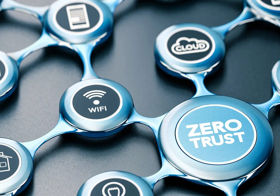 Conceptual image of a secure digital ecosystem, emphasizing Zero Trust principles within a network of cloud and connectivity services.